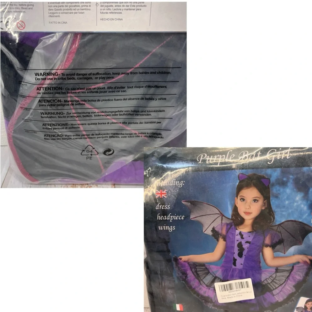 NWT Girls Bat Witch Costume Halloween‎ Cosplay Fancy Dress Up with Bat Wings L